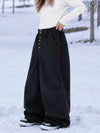 Women's Raw Utility Rivet Workwear Denim Snow Pants – Double Back Pocket Oversized Fit