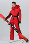 High Experience Women's Winter Fur Hood Chic One Piece Ski Jumpsuit