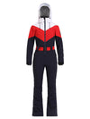 Women's Gsou Snow Retro Belted Color-Blocked Flare One Piece Ski Suit