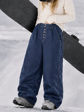 Women's Raw Utility Rivet Workwear Denim Snow Pants – Double Back Pocket Oversized Fit