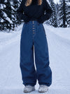 Women's Workwear Raw Utility Rivet Denim Snowboard Pants – Oversized Fit with Double Back Pocket