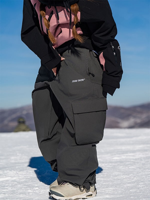 Snowverb Men's 3L Baggy Cargo Snowboard Pants-John Snow, Black, S, Ski & Snowboard, Waterprof, Freestyle, Shell, Mountain, Winter