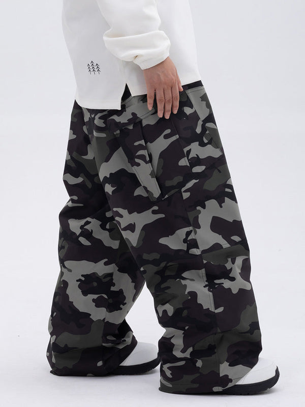 Women's Double Knee Mountain Freestyle Baggy Camo Snow Pants