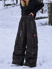 Women's Street Utility Cargo Baggy Snow Pants – Multi Pocket Belt Design