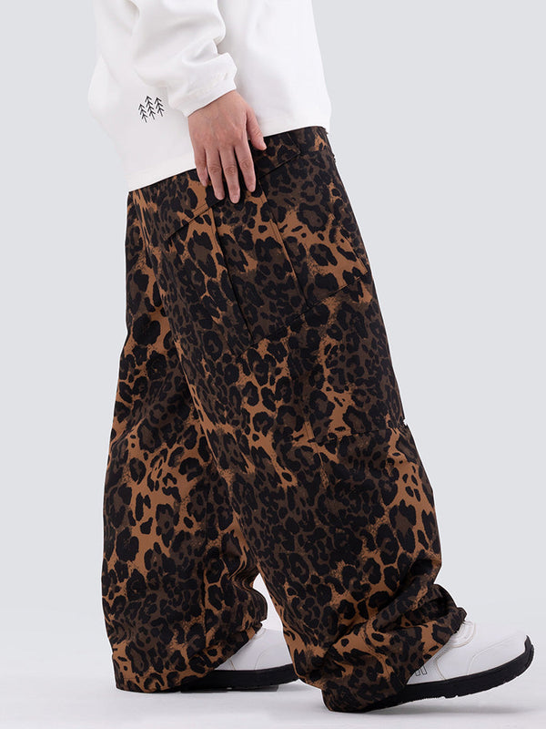 Women's Double Knee Mountain Freestyle Leopard Baggy Snow Pants