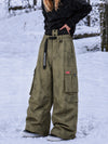 Women's Street Utility Cargo Baggy Snow Pants – Multi Pocket Belt Design