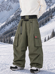 Men's Utility Cargo Baggy Snow Pants – Multi Pocket Street Belt Design