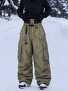 Women's Street Utility Cargo Baggy Snow Pants – Multi Pocket Belt Design
