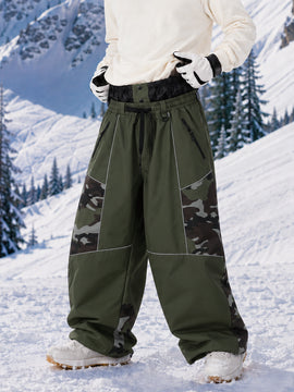 Men's Wild Motion Super Baggy Snow Pants – Multi Pocket Reflective Colorblock Design