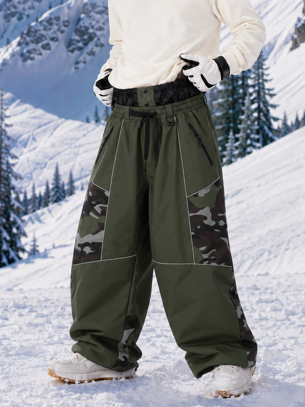 Men's Wild Motion Super Baggy Snow Pants – Multi Pocket Reflective Colorblock Design
