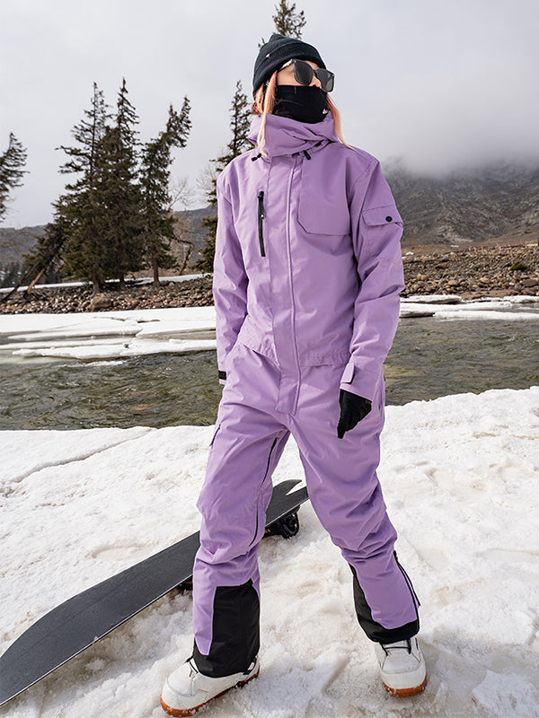ladies snow gear Snowverb Waterprof Women's Snowcrafts 2L One Piece Snowsuit Overall-Air Pose, Purple L, Ski & Snowboard, Shell, Cargo, Mountain, Winter