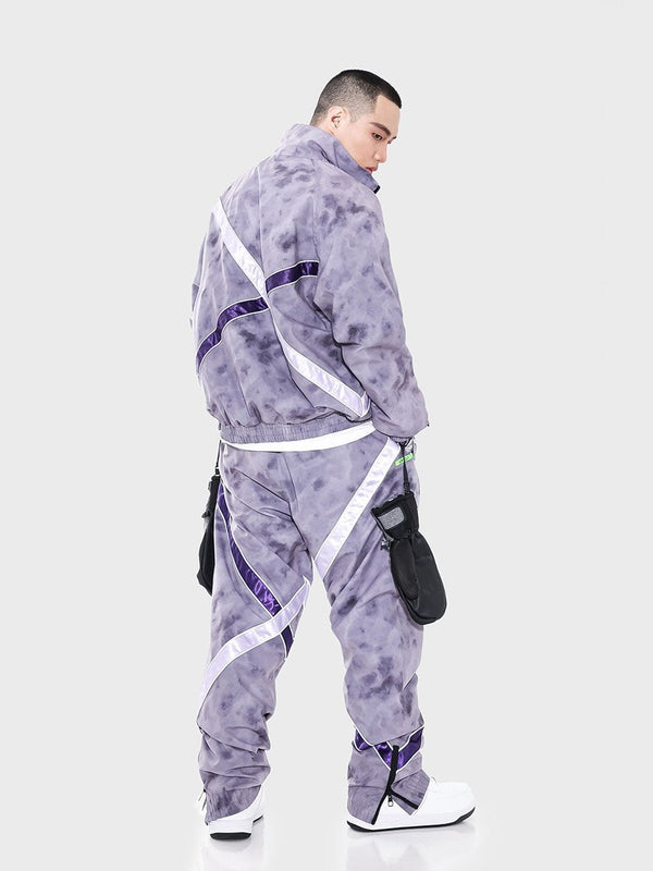 Mens PINGUP Hip Hop Snowboard Suit Stylish Purple Ribbons Suit