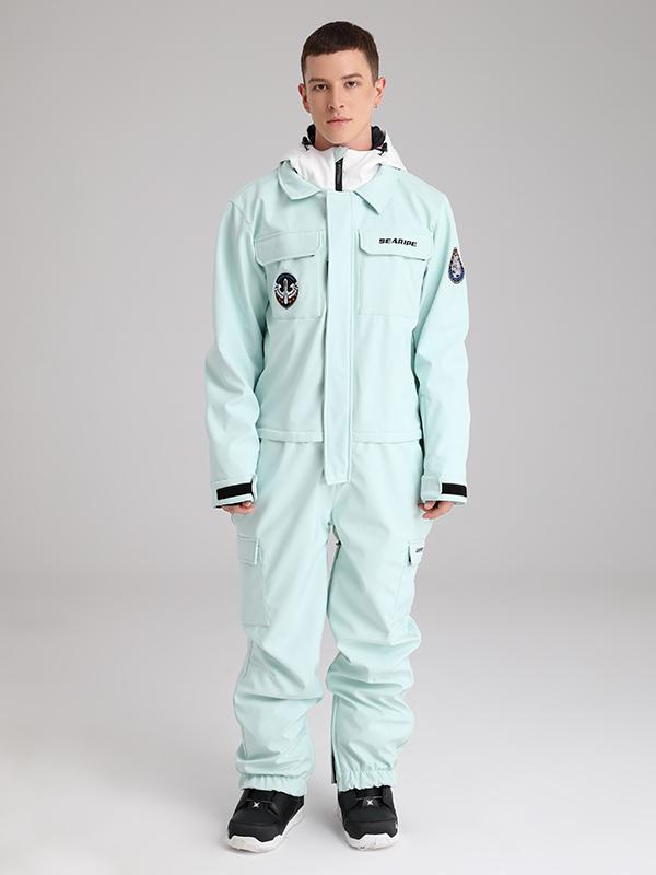 Men's One Piece Snowsuit With Hood-Searipe, Yellow, M, Solid, With Hood, Multiple Pocket, Waterproof