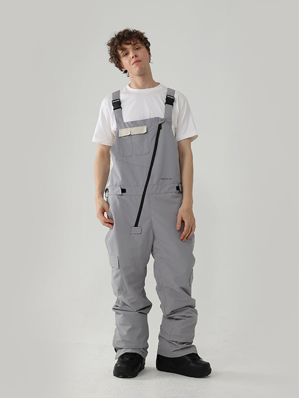 Men's Air Pose Oblique Zipper Cargo Snow Bibs Pants