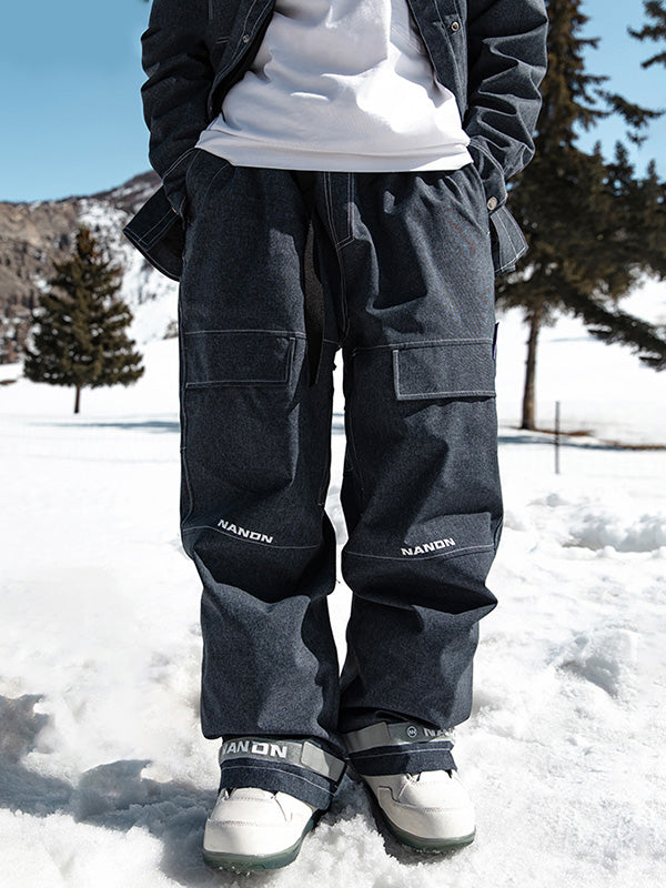 burton denim snowboard Men's Nandn Mountain Beast Denim Prime Baggy Snowboard Pants, Denim Blue, XL, Freestyle Baggy Cargo Snow Pants, Waterproof Winter Street Pants