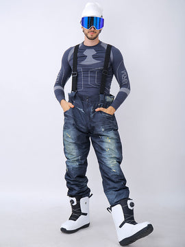 Men's Winter Warm Waterproof Hip Snowboard Denim Pants Jeans