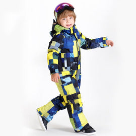 Boy Unisex Waterproof Colorful Winter Outdoor Ski Suit One Piece Snowsuits For Boy & Girl