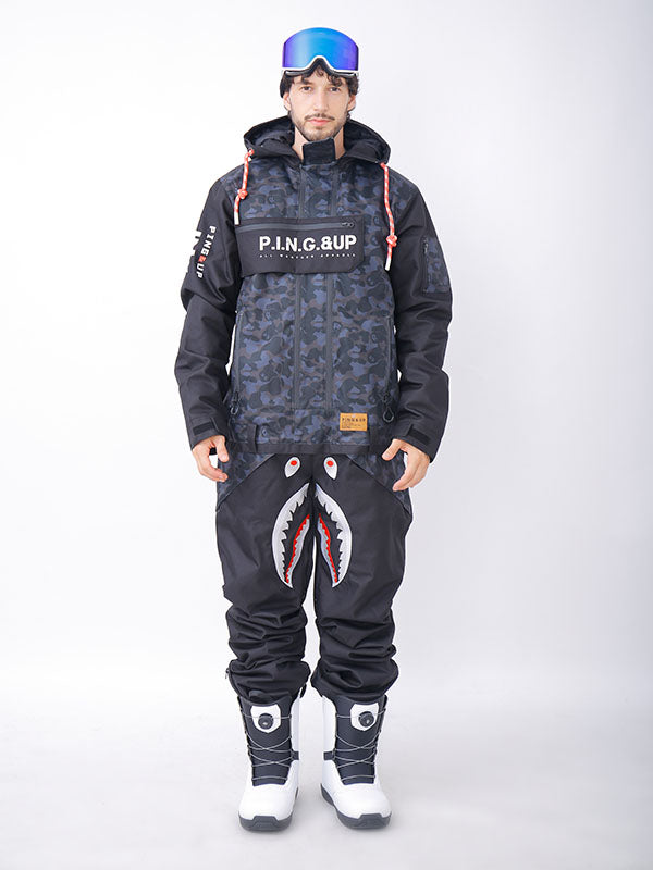 Men's PINGUP P-40 Fighter & Shark Conjoined One Piece Snowboard Suits
