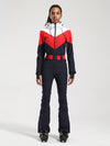 Women's Gsou Snow Retro Belted Color-Blocked Flare One Piece Ski Suit