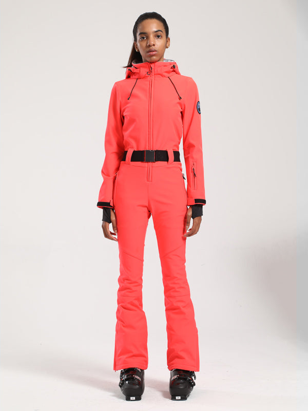 Women's Gsou Snow Classic Belted Slim Fit Flare Ski Suit One Piece